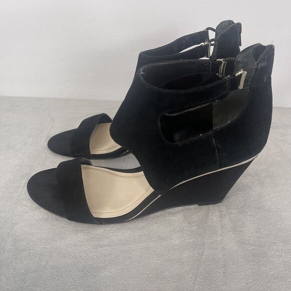 Alfani Wedge Sandals Black Velvet Size 9.5 Comfort Ankle Strap Back Zipper - Picture 5 of 10